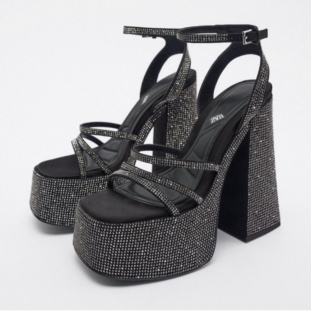 Zara chunky rhinestone high heeled platform sandals